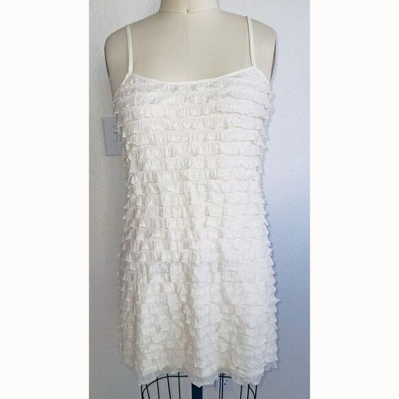 Free People cream gold sparkles ruffle tiers spaghetti strap dress - Picture 1 of 7